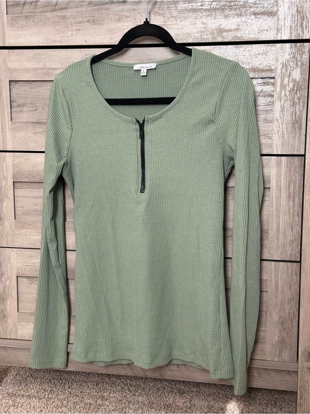White Birch Sage Ribbed Half-Zip Long Sleeve Top